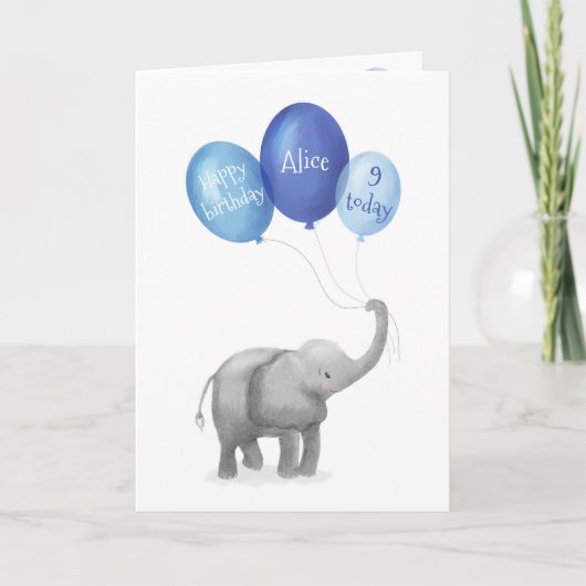 Leuke baby olifant verjaardagsleeftijd kaart (blau (Voorkant)