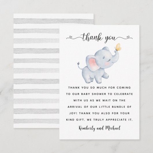 Leuke Baby Olifant Waterverf Verjaardag Baby showe Bedankkaart (Voorkant / Achterkant)