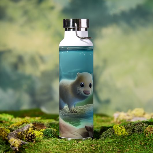Leuke baby otter in vijver - custom waterfles (Buiten)