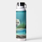 Leuke baby otter in vijver - custom waterfles (Achterkant)