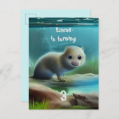 Leuke baby otter in vijver - kinderen verjaardag e uitnodiging briefkaart (Voorkant / Achterkant)