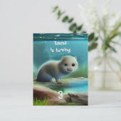 Leuke baby otter in vijver - kinderen verjaardag e uitnodiging briefkaart (Staand voorkant)
