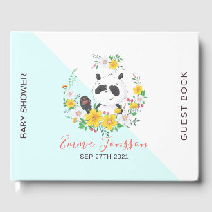 Leuke baby Panda kleurrijke bloemenkrans Gastenboek