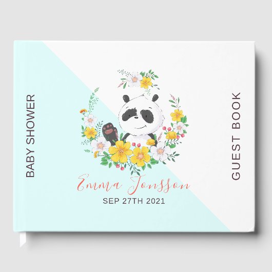 Leuke baby Panda kleurrijke bloemenkrans Gastenboek (Voorkant)