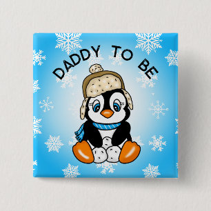 Leuke Baby Penguin Daddy To Be BABY SHOWER Vierkante Button 5,1 Cm