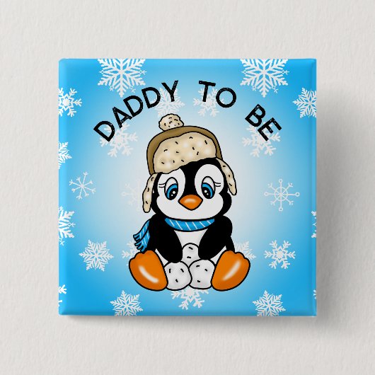 Leuke Baby Penguin Daddy To Be | BABY SHOWER Vierkante Button 5,1 Cm (Voorkant)