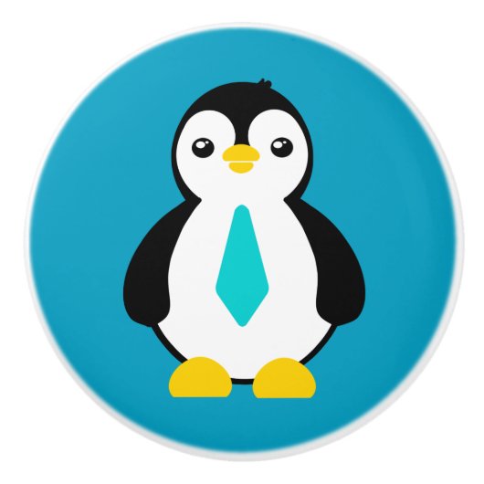 Leuke Baby Pinguïn met een blauwe stropdas Keramische Knop (Voorkant)