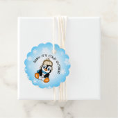 Leuke Baby Pinguïn met Sneeuwvlokken Achtergrond Bedankjes Labels (In situ)