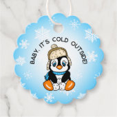 Leuke Baby Pinguïn met Sneeuwvlokken Achtergrond Bedankjes Labels (Voorkant)