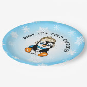 Leuke Baby Pinguïn met Sneeuwvlokken Achtergrond Papieren Bordje (Gekanteld)