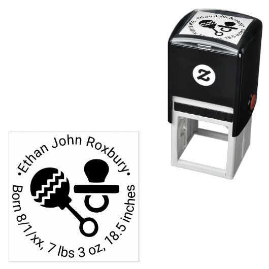 Leuke Baby rammelaar en fopspeen geboortekaartje Zelfinktende Stempel (In situ)