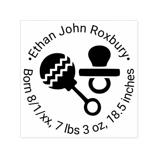 Leuke Baby rammelaar en fopspeen geboortekaartje Zelfinktende Stempel (Design)