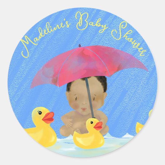 Leuke Baby Regen Rubber Ducky's Paraplu Baby showe Ronde Sticker (Voorkant)