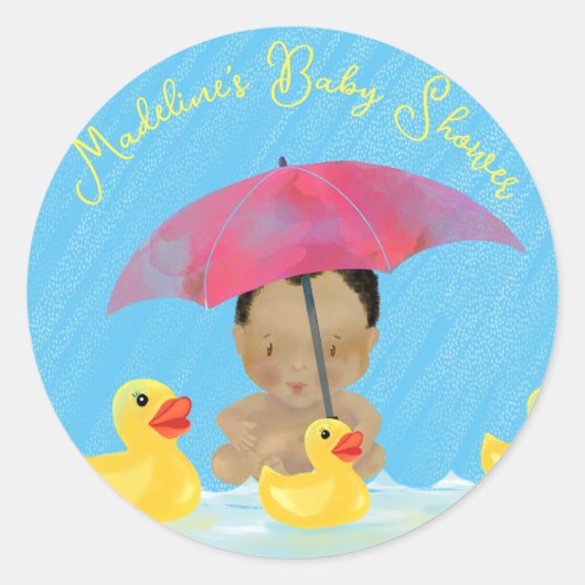 Leuke Baby Regen Rubber Ducky's Paraplu Baby showe Ronde Sticker (Voorkant)