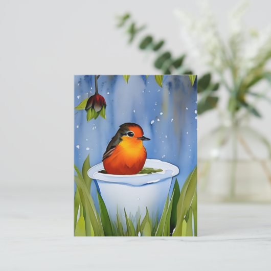 Leuke baby robin, postcrossing briefkaart (Staand voorkant)