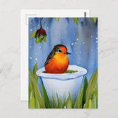 Leuke baby robin, postcrossing briefkaart (Voorkant / Achterkant)