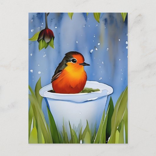 Leuke baby robin, postcrossing briefkaart (Voorkant)