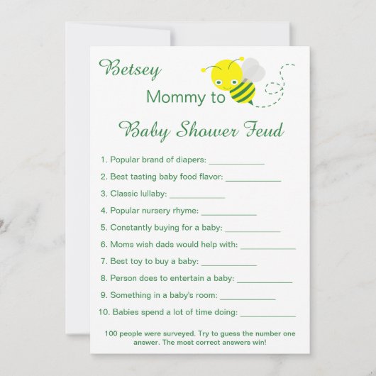 Leuke Baby Shower Feud spelkaarten Kaart (Voorkant)