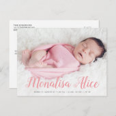 Leuke baby Stijlvol Script Geboorteaankondiging Fo Briefkaart (Voorkant / Achterkant)