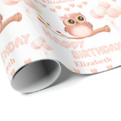 Leuke Baby Uil Balloon Meisje Gelukkige Verjaardag Cadeaupapier (Rol Hoek)