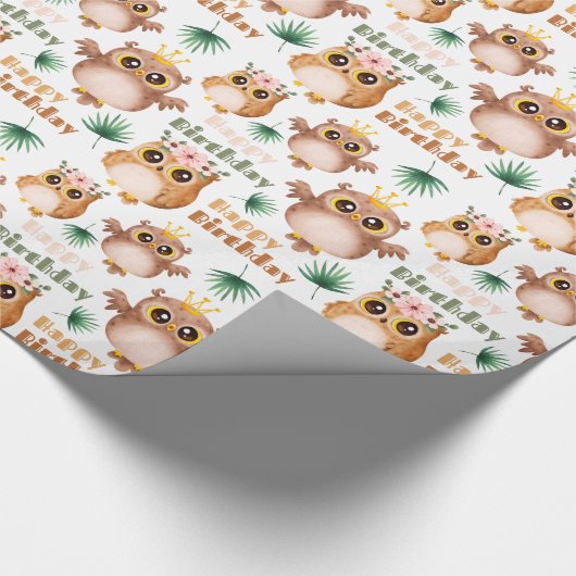 Leuke Baby Uil Gelukkige Verjaardag Cadeaupapier (Hoek)