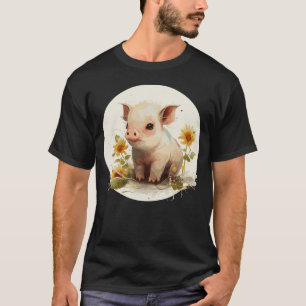 Leuke Baby Varken Varken Zonnebloem Bloemen Waterv T-shirt