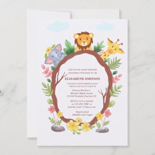 Leuke babydieren oerwoud Safari baby shower Kaart (Voorkant)