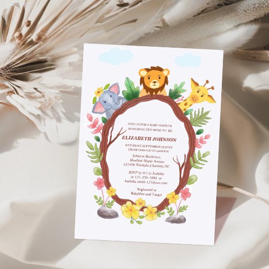 Leuke babydieren oerwoud Safari baby shower Kaart