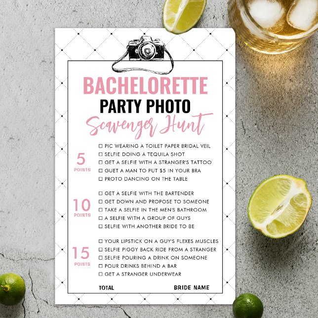 Leuke Bachelorette Foto Scavenger Hunt Game Kaart (Bachelorette photo scavenger Game)