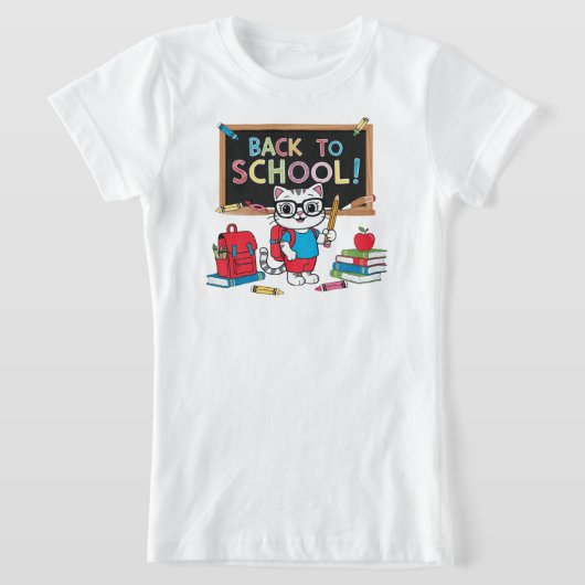 Leuke Back to School T-shirt met kat – leuk kinder (Laagn)