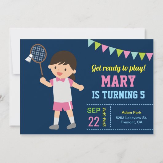 Leuke badminton meisje verjaardag party uitnodigin kaart (Voorkant)