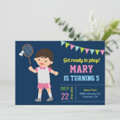 Leuke badminton meisje verjaardag party uitnodigin kaart (Staand voorkant)