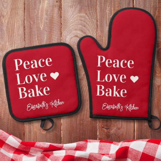 Leuke bakker monogram naam rood ovenwant & pannenlap set