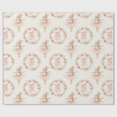 Leuke ballerina konijn en bloemen cadeaupapier (Vlak)