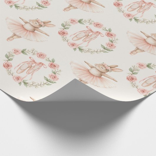Leuke ballerina konijn en bloemen cadeaupapier (Hoek)