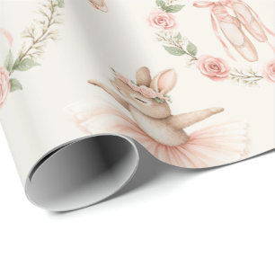 Leuke ballerina konijn en bloemen cadeaupapier