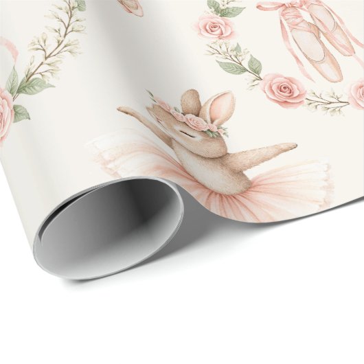 Leuke ballerina konijn en bloemen cadeaupapier (Rol Hoek)