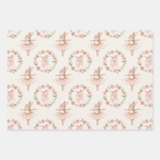 Leuke ballerina konijn en bloemen inpakpapier vel (Voorkant 3)