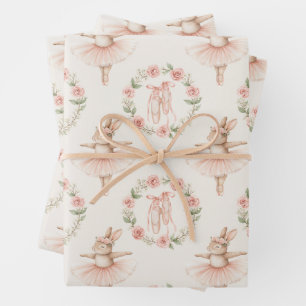 Leuke ballerina konijn en bloemen inpakpapier vel
