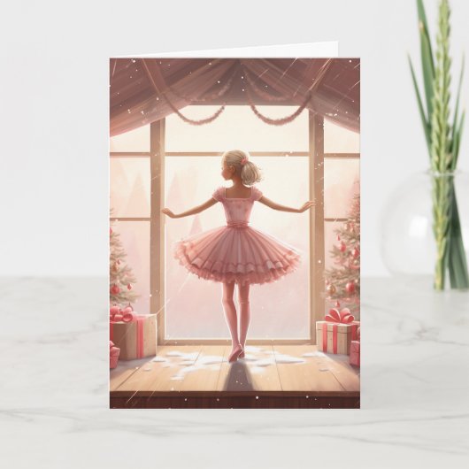 Leuke Ballerina Roze Kamer Chique Winter Kerstmis Feestdagen Kaart (Voorkant)