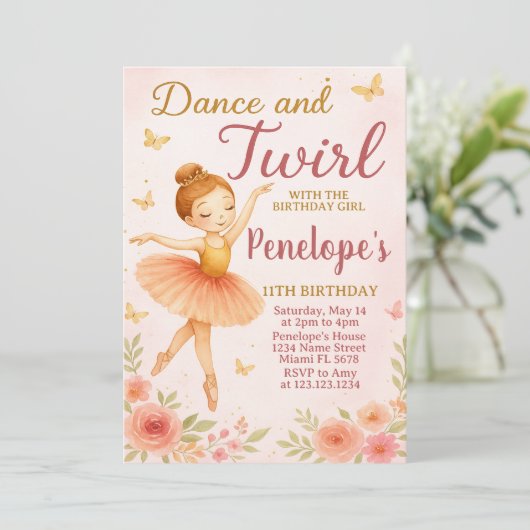 Leuke Ballerina verjaardagsuitnodiging Kaart (Staand voorkant)