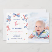 Leuke Ballon 1e Verjaardag 4e van juli Feest Kaart (Voorkant)