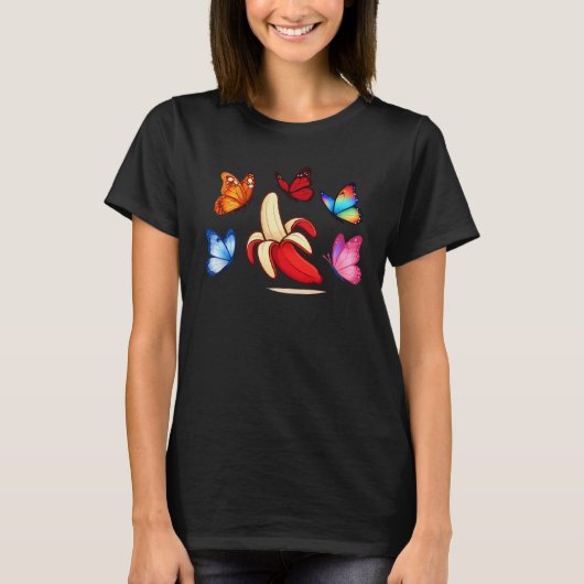 Leuke banaan met levendige vlinders t-shirt (Voorkant)