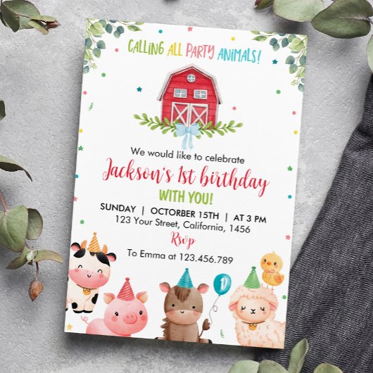 Leuke Barnyard Boerderij Dieren 1e Verjaardag Uitn Kaart