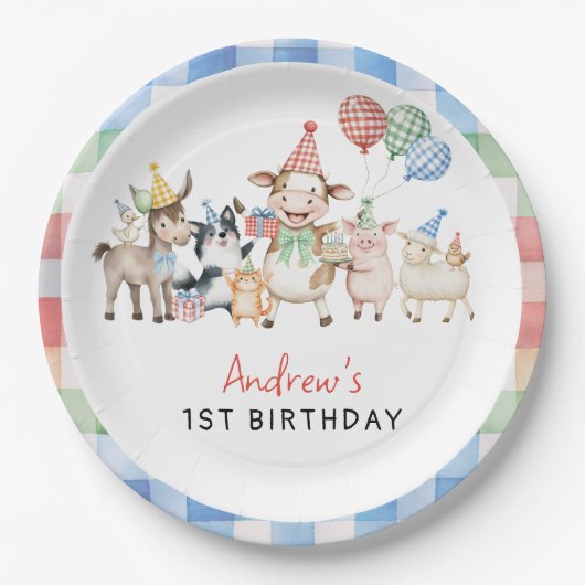 Leuke Barnyard Boerderij Dieren Verjaardag Papieren Bordje (Voorkant)