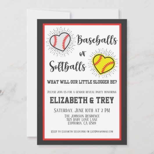 Leuke Baseballs of Softballs Geslacht onthullen Kaart (Voorkant)