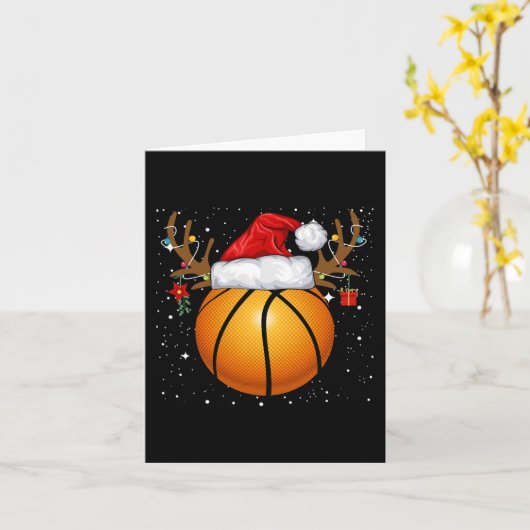 Leuke Basketbal Rendier Santa Hat Kerstvakantie Kaart (Gele Bloem)