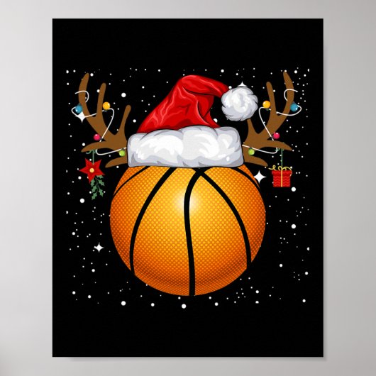 Leuke Basketbal Rendier Santa Hat Kerstvakantie Poster (Voorkant)