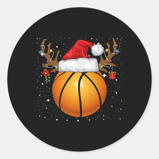 Leuke Basketbal Rendier Santa Hat Kerstvakantie Ronde Sticker (Voorkant)