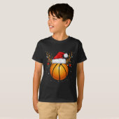 Leuke Basketbal Rendier Santa Hat Kerstvakantie T-shirt (Voorkant volledig)
